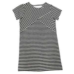 Miss Love Black & White Horizontal Stripe Shift Dress with Back Cutout Sz Medium